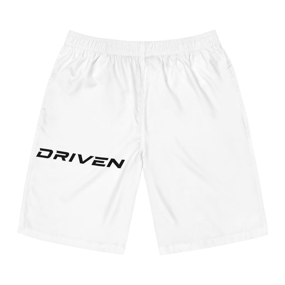Driven Men’s Board Shorts — Athletic Surf & Swim Trunks with 'DRIVEN' Side Graphic